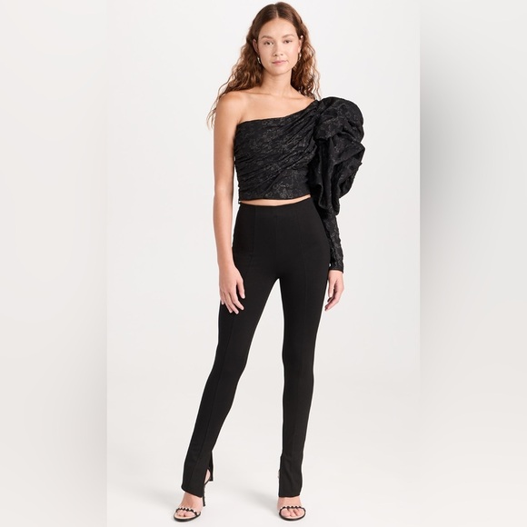 Anine Bing Max Pants EU 32 US 2 Black Pintuck Split Cuff Stretch Ponte High Rise - Picture 12 of 15